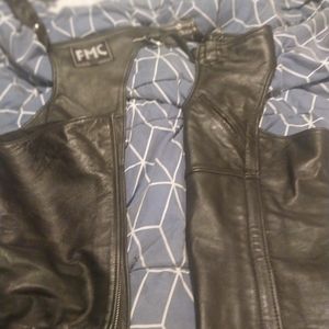 motorcycle chaps black leather medium size front pockets by first manufacture co